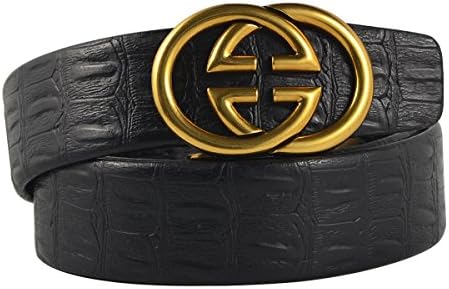 DUKAGE GG Plus Monogram Leather Belt for Mens and Womens(110-130cm) (Gold, 115cm)
