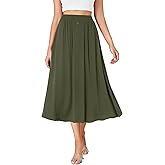 LYANER Women's High Elastic Waist Pleated Flare A Line Midi Skirt with Pockets Army Green XX-Large