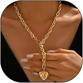 FUTIMELY Gold Heart Necklace for Women,Trendy Puffy Heart Adjustable Y Necklaces,Chunky Love Pendant Statement Necklace Valentine's Day Jewelry