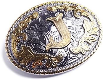 Waypower Word Letter J Oval Western Belt Buckle Gold