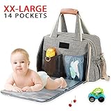 Baby Diaper Bag, Large Stylish Tote Convertible Travel Baby Bag for Boys Girls with Changing Pad, Insulated Pockets (Grey)