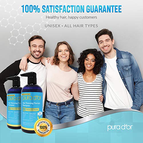 PURA D'OR Hair Thinning Therapy Shampoo for Prevention, Infused with Argan Oil, Biotin & Natural Ingredients, Sulfate Free, All Hair Types, Men and Women, 16 Fl Oz (Packaging may vary)