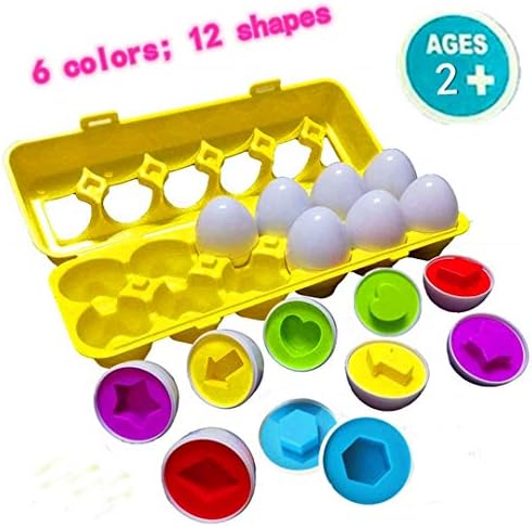 DUD Toddler Toys - Matching Eggs (12 Eggs) - Educational Color & Recognition Skills Study Toys, Learn Color & Shape Match Egg Set, 2 Years Up Kid Baby Toddler Boy Girl.