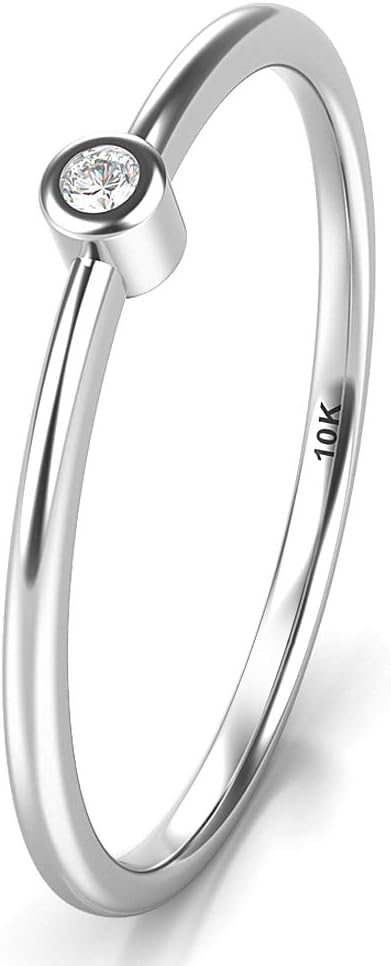 10K White Gold Bezel Set Diamond Wedding Engagement Ring