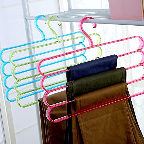 DCDEAL 1 Pcs Multi-Purpose 4 Layers Pants Trousers Rack Necktie Belt Tie Scarf Space Saving Hanger Closet Organizer Holder(rose)