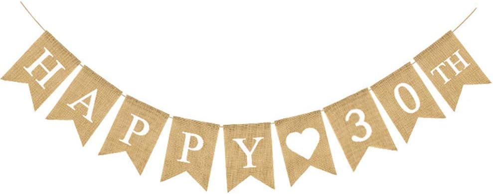Pargleev 30th Birthday Bunting Burlap Banner, Happy Thirty 30 Celebrations Flag for Surprise Party Decorations