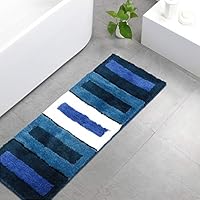 Bathroom Rugs Runner, Artiron Luxurious Bathroom Long Floor Rug Mats Plush Non Slip Machine Washable Soft Microfiber Carpet for Tub Shower Bathroom Doormat (18 x 47 Inch, Blue Stripes)