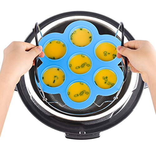 Hhyn Silicone Egg Bites Molds and Steamer Rack Trivet with Heat Resistant Handles for Instant Pot Accessories 6 Qt & 8 Qt Pressure Cooker, Baby Food Freezer Trays Food Storage Containers with Spoon - Thumbnail 2