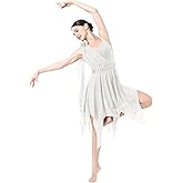 ODASDO Lyrical Dance Costumes for Women Modern Contemporary Dancewear Sequin Chiffon Handkerchief Dress