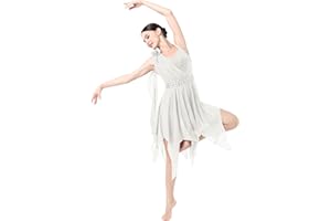 ODASDO Lyrical Dance Costumes for Women Modern Contemporary Dancewear Sequin Chiffon Handkerchief Dress