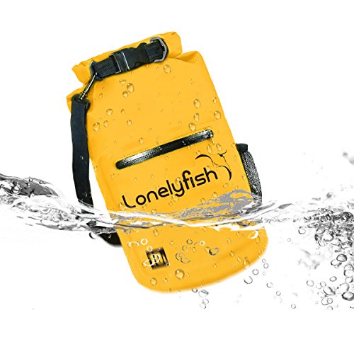 Dry Bag - Waterproof Roll Top Dry Sack with Transparent Window, Exterior Zip Pocket, Long Shoulder Strap for Kayaking, Rafting, Canoeing & Fishing - Waterproof Phone Case Included (dark yellow, 10L) - Thumbnail 3
