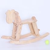 PHUDONGTOYS Natural Wooden Rocking Horse for Preschool (Ages 3-6) - Solid Rubber Wood, Safe &amp; Comfortable Footrest, Supports Physical &amp; Cognitive Growth, Vintage