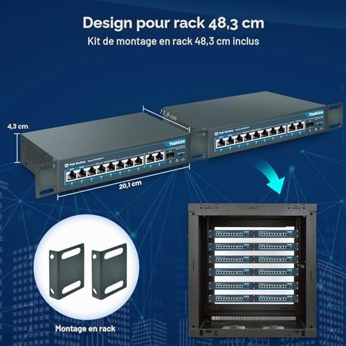 YuanLey 11 Ports Gigabit PoE Switch, 8 1000Mbps PoE+ Ports, 2 Gigabit Uplink, 1 SFP Port, 120W 802.3af/at, Metal, Qos, Smart AI Detection Ethernet Switch Plug and Play