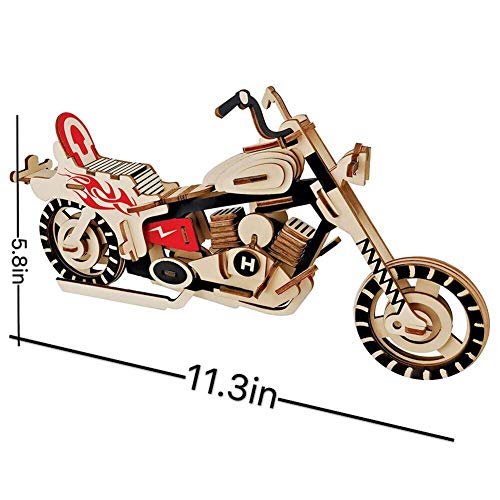 3D Wood DIY Building Block Wooden Models Puzzles Kids Educational Puzzle Toy Brain Teasers Hand Craft Stacking Toys Kits 2 Pack- Pirate Ship and Motorcycle