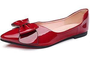 WAMBHC Flats Shoes Women Leather Comfortable Flats Pointed Toe Dress Shoes for Women Bow Memory Foam Insole Slip on Work Flats for Women