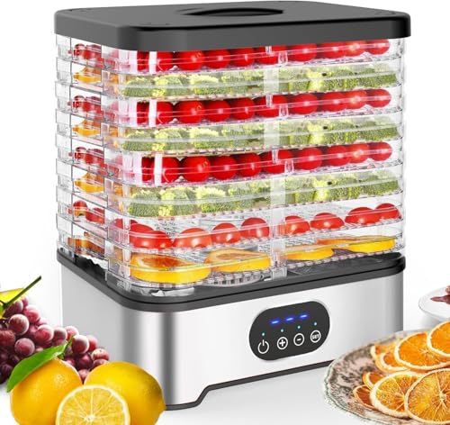 Hcosmy Food Dehydrator Machine, 8 BPA‑Free Trays Food Dryer, Adjustable 72H Timer & Temperature Levels F1-F3 (35‑70°C), Kitchen Drying Machine for Fruit, Vegetables, Meat, Healthy Snacks & Dog Treats