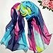 Datework Women Summer Boho Satin Wrap Scarf, Cooling Silk Lightweight Chiffon Neck Scarves (Blue)