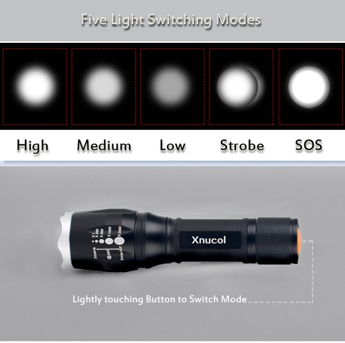 LED Flashlight,Xnucol Ultra Bright Multifunction Focus Adjustable Flashlight For Outdoor Sport Explore Home Lighting Car Emergency Escape Window Breaker and Survival Torch (Silver)