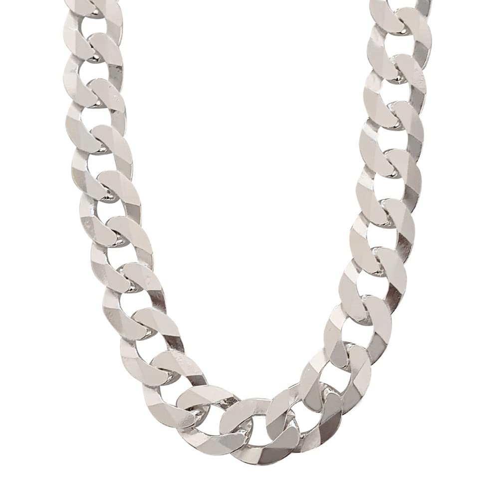 Treasure Bay Mens Silver Chain Necklace | 10.5mm Solid 925 Silver Curb Cuban Chain for Men Available in 50cm 52cm 55cm and 60cm (52)