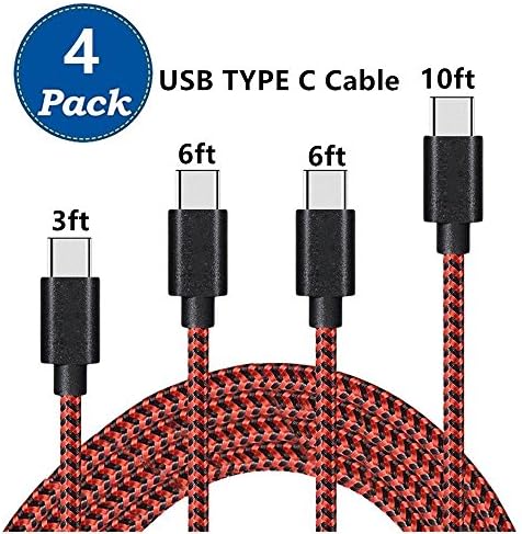 [4 Pack] AOSOK USB Type C Cable, 3FT 6FT 6FT 10FT Nylon Braided USB A to USB C Charger Cord for Samsung Galaxy Note 8, S8,S8 Plus, LG G5 G6 V30, HTC 10, Nexus 5X/6P,Google Pixel XL (Black Red)