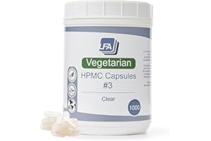 LFA TABLET PRESSES Empty Capsules Size 3 - Clear Vegan HPMC - 1000 Count Jar - Fits Capsule Machine Filling Tray - Joined Vegetarian Caps Easy Snap for DIY Powder Supplement Pills - Halal Kosher Hypromellose