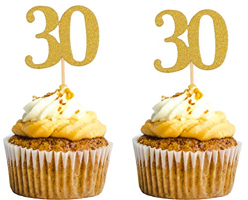 30th Birthday Cupcake Toppers Gold Glitter Thirty Party