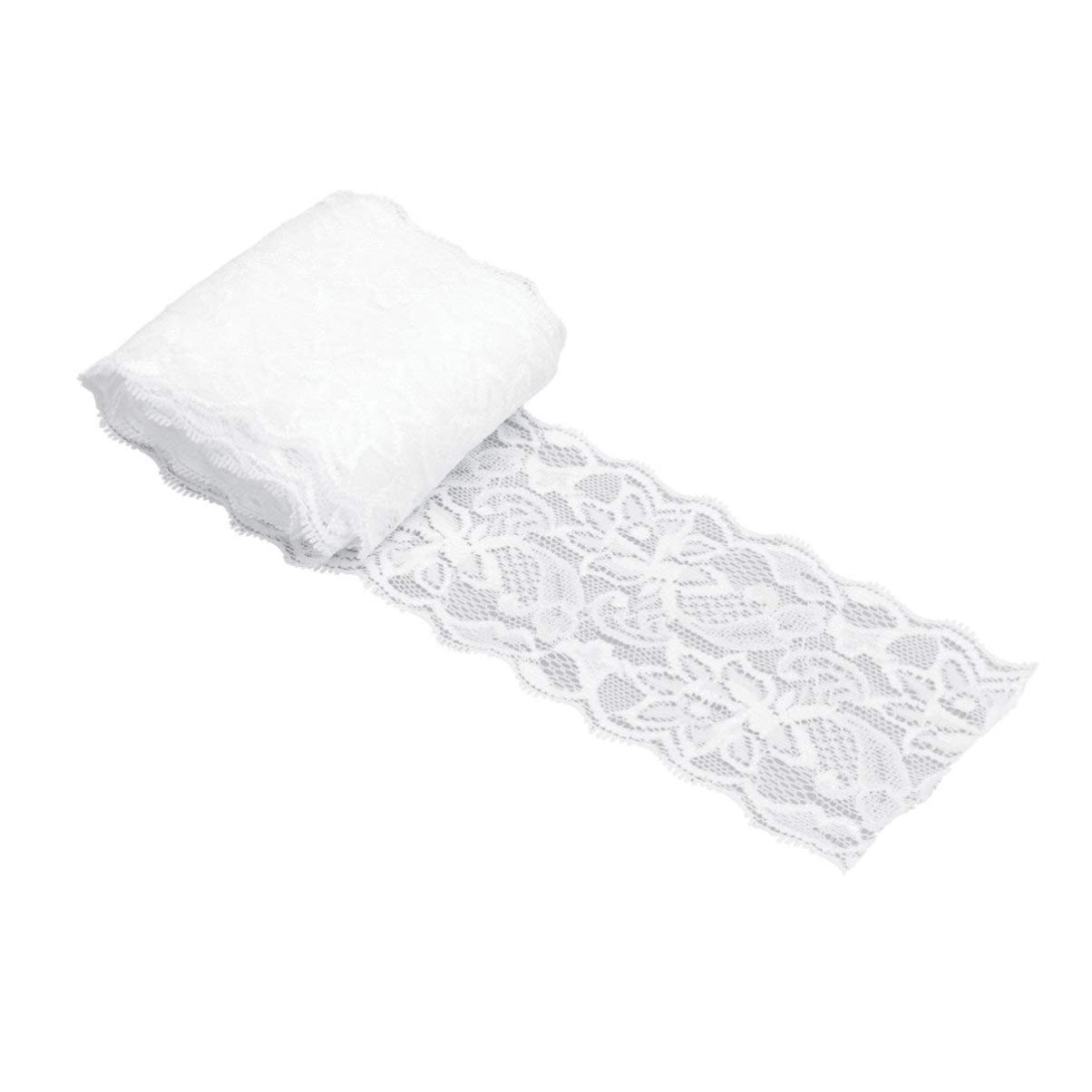 EXCEART 1 Roll of 3 inch Wide Floral Pattern Lace Fabric Sewing Lace Ribbon Lace Trim Elastic Stretchy Lace DIY Clothing Material for Crafting Sewing 5.5 Yard White