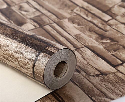 Stone Wallpaper, Faux Brick Textured Wall Paper,PVC Waterproof Wallcoverings Wall Decor for Restaurant Bedroom Hotel Walls, 21" X 394" (Coffee)