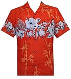 Alvish Hawaiian Shirt 35 Mens Bamboo Tree Print Beach Aloha Party Holiday Orange XL