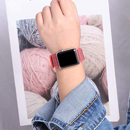 HILIMNY Compatible for Apple Watch Band 42mm 44mm, Nylon Band Adjustable Closure Wrist Strap, Replacement Band Compatible for iWatch Series 5 4 3 2 1 (42mm 44mm, Nectarine)