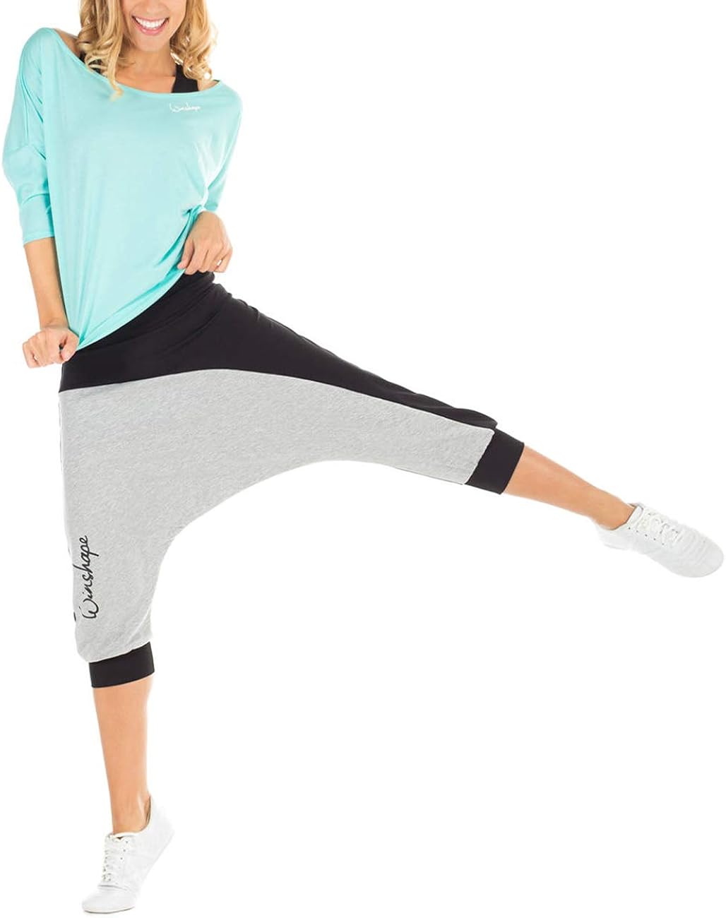 Winshape Women's The Wave 3/4 Harem Trousers, Womens, WBE10-SCHWARZ-GREY-XS, schwarz/Grey melange, XS - Image 5