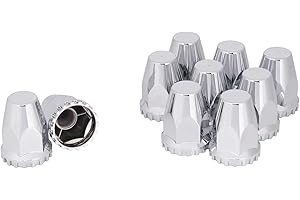 CHDT66 33 mm Chrome Lug Nut Covers for Semi Trucks - Chrome Lug nut Covers - flanged Lug nut Covers Screw on - Height 2-3/4" -semi Lug nut Covers Screw on, Lug Nut Caps Pack of 10