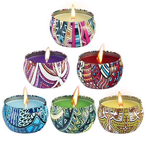 Scented Candles,Gift Set Strongly Scented Candles, 100% Natural Soy Wax Candle Use for Aromatherapy, Weddings, Travel Tins, Best Gift (Lemongrass, Rose, Peppermint, Lavender, Peach, Grapefruit, 6Pack)