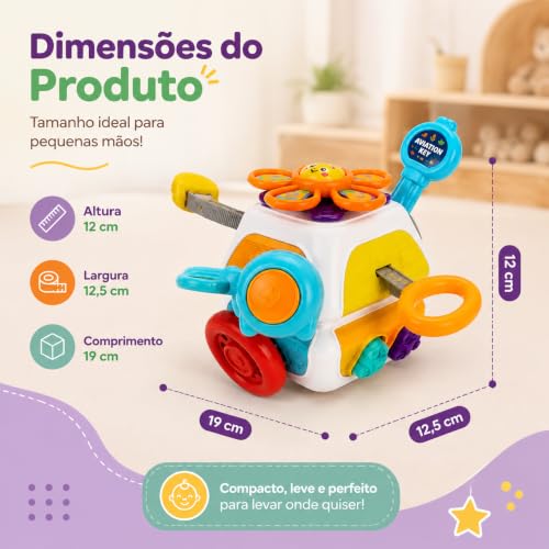 Brinquedo Sensorial Bebê Infantil Montessori 10 em 1 Cubo de Atividades Educativo, Coordenação Motora, Desenvolvimento Cognitivo, Estímulo Tátil, Aprendizado Precoce, Crianças 1 2 3 Anos