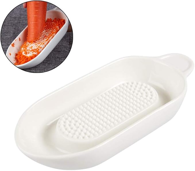 Frjjthchy Oval Ceramic Grater Plate, White Manual Food Grater Plate for Ginger