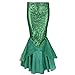 YiZYiF Women's Party Costume Sequins Mermaid Long Tail Skirt with Asymmetric Mesh Panel Medium Green