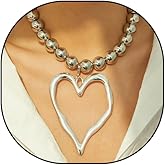 PWRXENT exaggerated Heart necklace for Women Chunky Heart Large Multiple Hollow Love Beaded Chain Necklace Jewelry