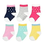 Carter's Toddler Girls' Crew Socks (6 Pack), Dots-Navy, Grey, Pink, Yellow, 2-4 Years