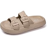 FUNKYMONKEY Unisex EVA Comfort Slides Thick-sole Adjustable Double Buckle Waterproof Pillow Sandals