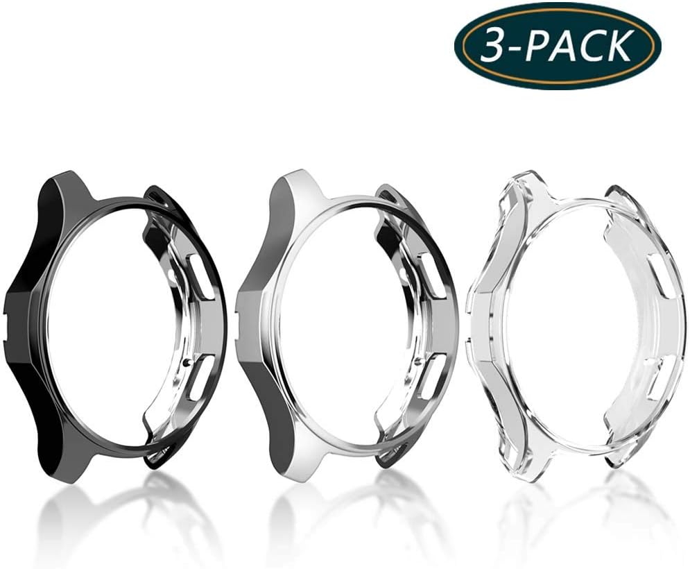 [3-Pack] KPYJA Case for Samsung Gear S3 Frontier 46mm, Shock-Proof and Shatter-Resistant Protective TPU Cover for Samsung Gear S3 Frontier SM-R760/Galaxy Watch SM-R800(Black+Silver+Clear)