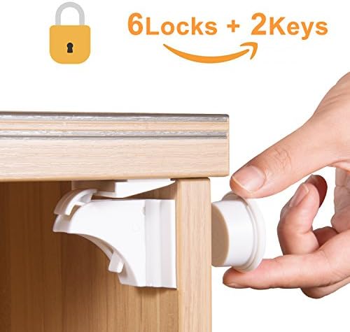 Roseny Cabinet Locks Child Safety, Magnetic Baby Safety Locks for Cabinets &amp; Drawers, Baby Proof &amp; Easy Install - No Screws or Drilling (6Locks+2Keys)