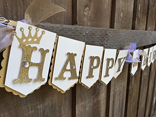 Royal theme happy birthday banner in gold and ivory