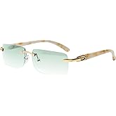 FLAWLESS EYEWEAR Elite Slim Rimless Rectangular Metal & Wood Art Sunglasses