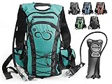 Hydration Backpack with 2.0L TPU Water Bladder- 600D Polyester -Adjustable Padded Shoulder, Chest & Waist Straps- Silicon Bite Tip & Shut Off Valve- (2 Liter Emerald)