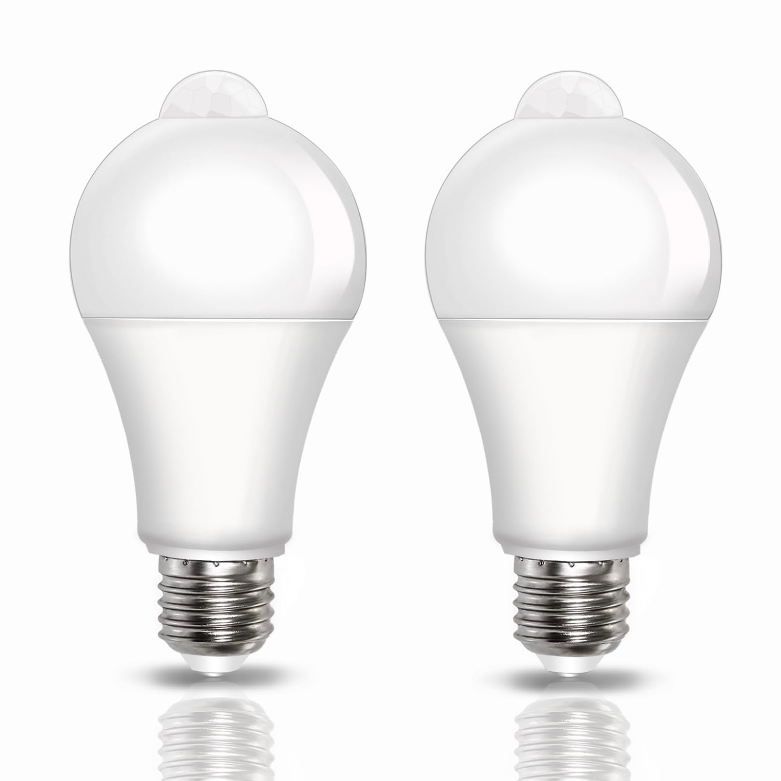 Caldarax PIR Motion Sensor LED Bulbs E27 9W, Cool White 6500K, Equivalent 60W, E27 Screw, Auto On/Off Motion Sensor Light Bulbs for Front Door, Garage, Stairs, Hallway, Basement, 2 Pack