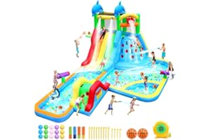 APODESS 20Ftx14Ft Inflatable Water Slide Bounce House Big Water Slides for Kids with Extra Long Slide Climbing Wall Pool Water Cannon Basketball 680W Blower for Indoor Outdoor Backyard Party