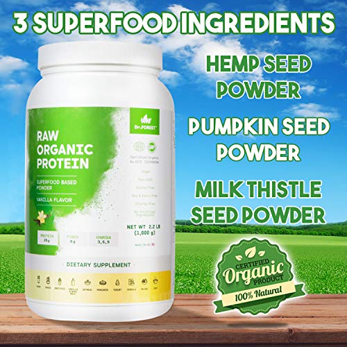 Dr. Forest Organic Raw Cold Pressed Vegan Plant Protein Powder - Add to Your Favorite Smoothies or Shakes - Non-GMO Certified Organic 20 Grams Protein per Serving, 2.2 lbs (Vanilla, 2.2 lbs)