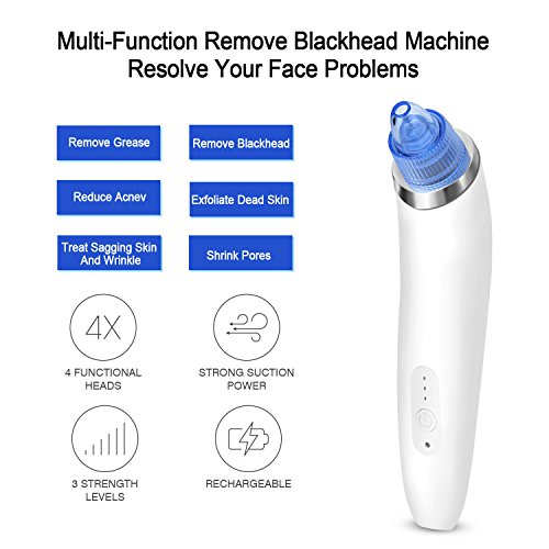 Blackhead Remover Blackhead Vacuum Suction Remover, USB Rechargeable Blackhead Comedo Vacuum Suction Facial Pore Cleanser Acne Extractor, Electric Skin Cleaner Blackhead Extraction Tool, (White)