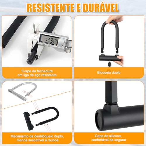 Cadeado para Bicicleta e Moto, Grosso Tranca Anti Furto com 3 Chaves, Cabo Bike Moto Bicicleta para Estepe, Cadeado com Antifurto, Trava Antifurto U Lock