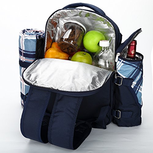 APOLLO WALKER Picnic Backpack For 4 With Cooler Compartment, Blue on